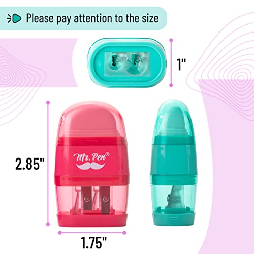 Mr. Pen- Pencil Sharpener & Eraser, 4 Pack, Colorful, 2 Sharpening Holes, Pencil Sharpeners Manual, Manual Pencil Sharpener, Pencils Sharpener, Handheld Pencil Sharpener, Small Pencil Sharpener #TOP2