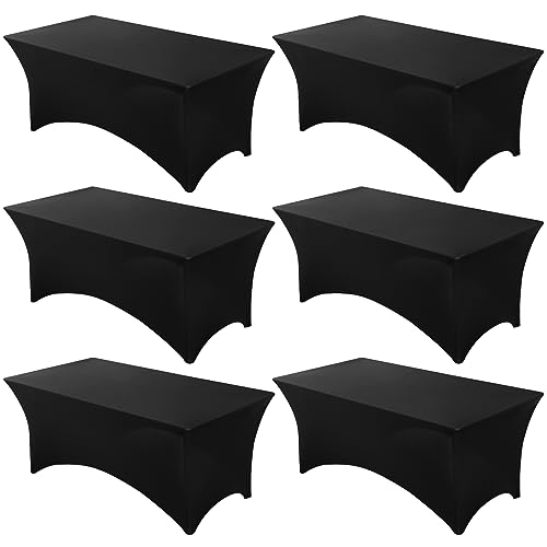 Fixwal 6 Pack Black Table Cloths Rectangle 8FT, Spandex Table Covers, Table Cloths for 8 Foot Rectangle Tables, Fitted Tablecloth (96L x 30W x 30H Inch) by Fixwal - Used condition - US$44.92