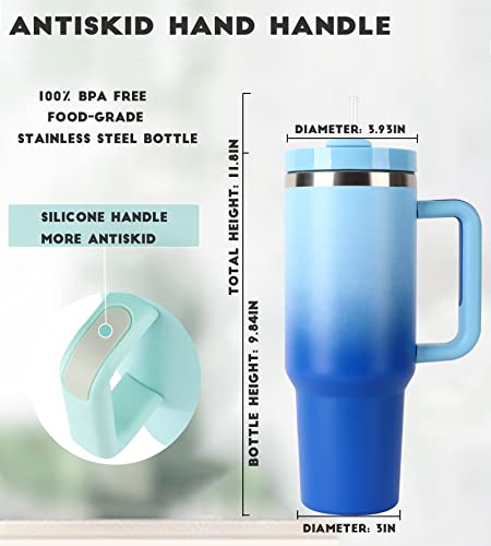 Dreaming My Dream 40Oz Tumbler With Handle, H2.0 Tumbler Reusable Vacuum, Insulated Tumbler With Lid And Straws, Insulated Cup, Leak Resistant Lid (Gradual Sky Blue) #TOP2