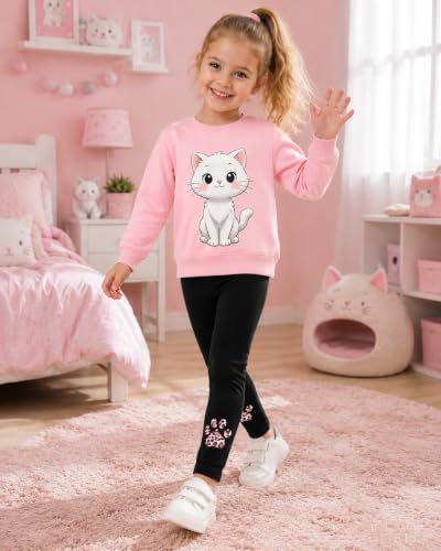 Image of Girls 2 Piece Outfits Toddler Girls Leopard Print T-Shirt and Leggings Set School Outfits Girl Clothes Fall Sets