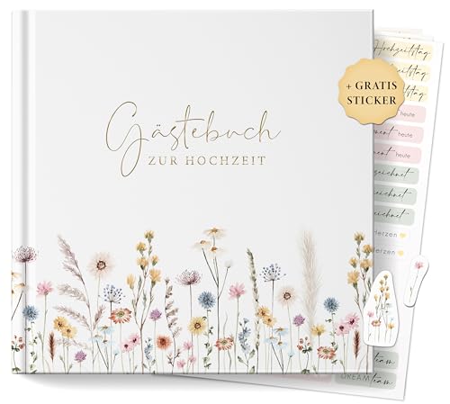 luftundliebe Gästebuch Hochzeit Hochzeitsbuch Vintage Hochzeitsgästebuch Hardcover (Wildflowers/Gold ohne Fragen)