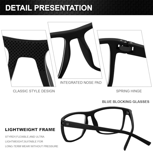 Image of Gaming Glasses, Anti Blue Light Glasses Men, Lightweight Frame Square UV400 Protection Blue Computer Eye
