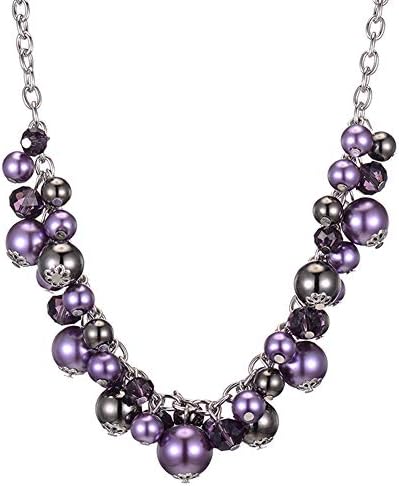 BULINLIN Short Beaded Pendant Chain Necklace Silver Costume Handmade Necklace with Crystal Pearl Beads Fashion Jewellery Gifts for Her