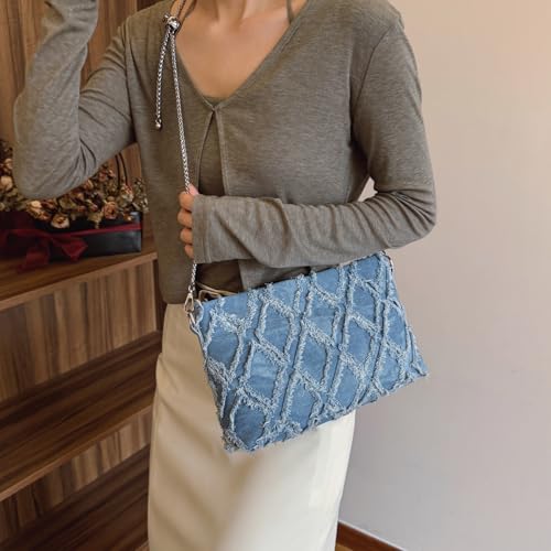 Denim Crossbody Bags for Women Trendy Quilted Denim Bag Jean Purses and Handbags with Chain Strap3