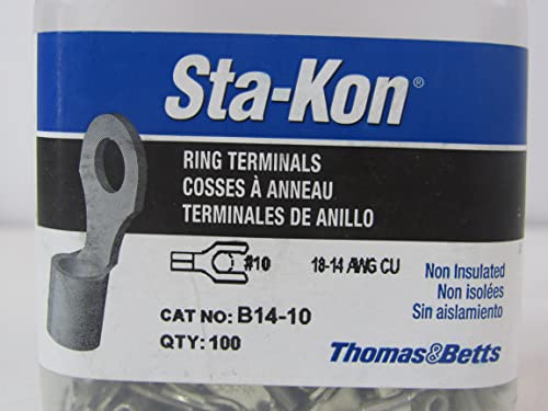 Stakon B14-10 Ring Terminal, Standard, Non-Insulated, 0.75-Inch Length by 0.31-Inch Width, Metallic, 100-Pack