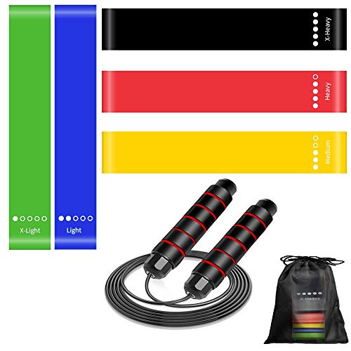 Wagoog Widerstandsbänder 5er Set Fitnessbänder Resistance Bands, Theraband Gymnastikband mit Springseil Tragebeutel für Yoga, Gymnastik, Physiotherapie