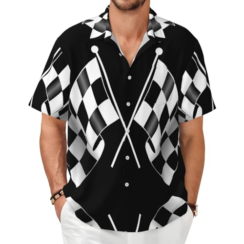 Chemise hawaïenne manches courtes homme style décontracté chic noir et blanc avec poche