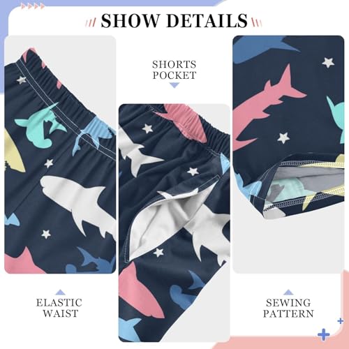 Colorful Shark Boys Long Pants Soft Trousers Elastic Waist Kids Lounge Bottoms with Pockets S-XL4