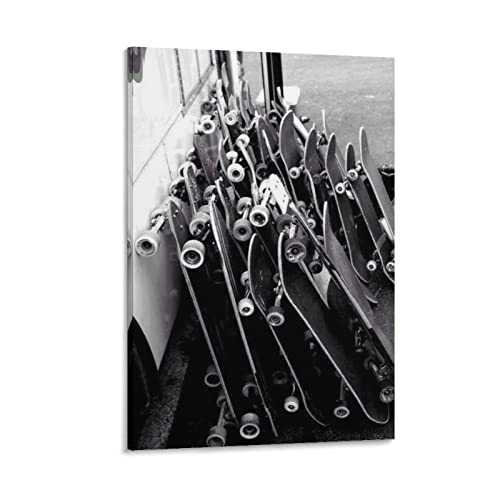 Living With A Longboard Retro Black And White Skateboarding Boy Posters Modern Skater Room Wall Canvas Print Art Prints Vintage Decor Canvas Painting Wall Art Poster For Bedroom Living Room Decor 24X3 #TOP19