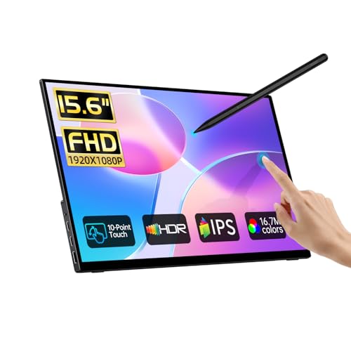 Image of Portable Monitor Touchscreen 15.6 inch with Stylus Pen, Travel Monitor FHD IPS 10-Point Touch Screen, Protective Sleeve, Built-in Stand, HDMI USB C External Screen for Mac, Laptop, PC