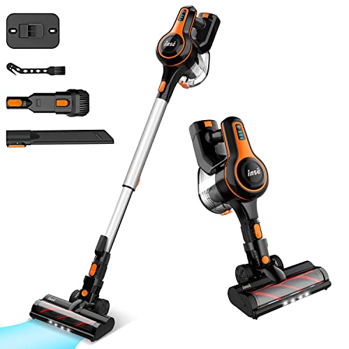 INSE Aspiradora Escoba sin Cable con 23Kpa, Potente Motor sin Escobillas, Aspiradora con Autonomía Recargable de Batería 45 Minutos, Depósito1.2L, Ultra...