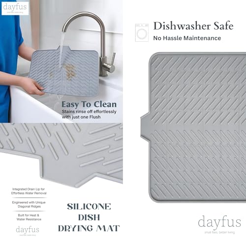 Image of Large Dish Drying Mat | Silicone Mat for Kitchen | Drying Mat for Kitchen Utensils Large | Fast Drying, Non-Slip, Heat Resistant, Easy to Clean Kitchen Counter Mat (Grey, 23x17 Inch)