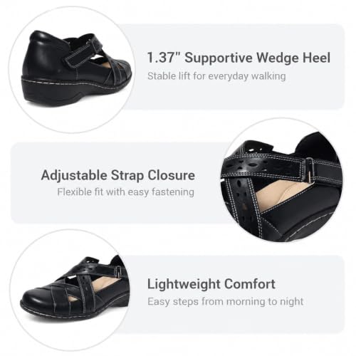 Image of Womens Loafers Comfortable Dressy- 1.37 inch Heel Lightweight Adjustable T-Trap Flat Shoes Work Office for Ladies, US Size 6-11