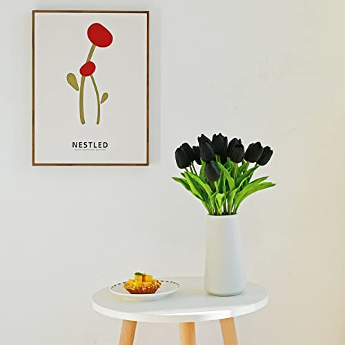 Image of ONLY ART Artificial Black Tulips 20 Pcs - 13.5 Inch PU Faux Flowers with Bendable Stems for Home Decor, Wedding Centerpieces, DIY Floral Arrangements, New Year and Valentine's Day