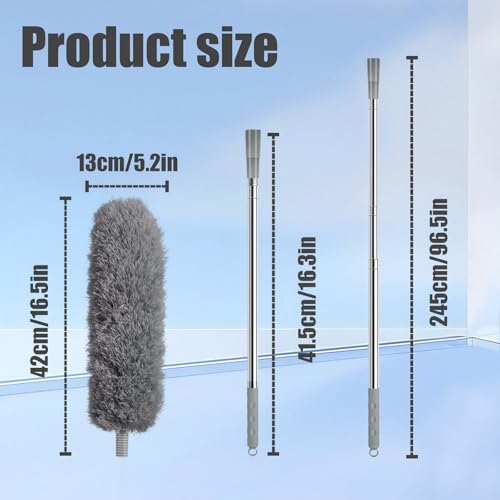 Miniatura 2 de Zikenis Plumero Atrapapolvo,Plumero De Limpieza Hasta 245 Cm,Para Limpiar Ranuras,Plumero Extensible Telescópico Lavable Con Cepillo,Para Ventanas Persianas Muebles - Gris