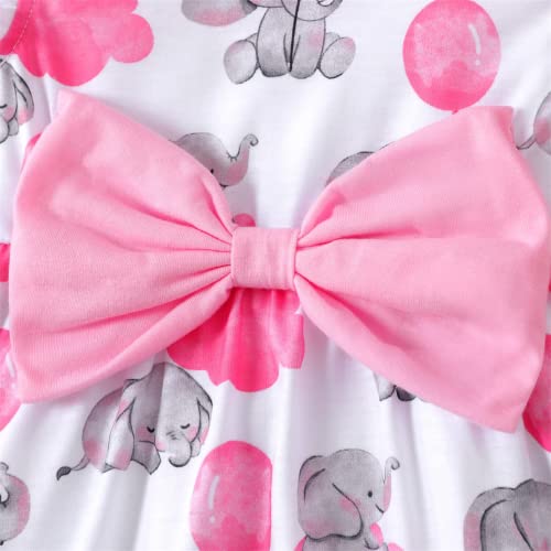 Patpat Baby Girl Dress Cute Newborn Infant Girls Ruffle Sleeve Bowknot Dress Princess Casual Dress Elephant 9-12 Months #TOP2