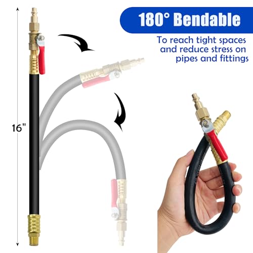 Image of RV Winterizing Kit, 16 Inch Sprinkler Blowout Hose Adapter Kit with Shut Off Valve, Air Compressor Quick Connect Water Blowout Fitting Plug for Boat Camper Travel Trailer