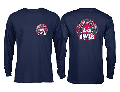NCAA College Hand Sign Great Seal Long Sleeve T-Shirt (FAU Owls - Navy, Medium)