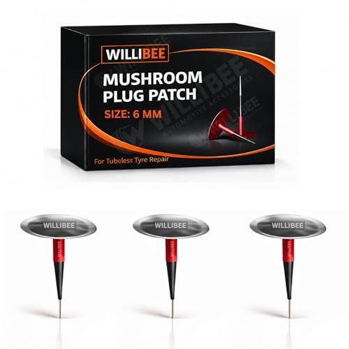 Image of WILLIBEE Mushroom Puncture Kit for Tubeless Tyre | Mushroom Puncher Kit for Bike & Car | Tire Puncher Repair Patches (6 MM, 3 Pcs)
