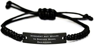 New Model Railroads Gifts, Introvert but Willing to Discuss Model Railroads, Model Railroads Black Rope Bracelet from