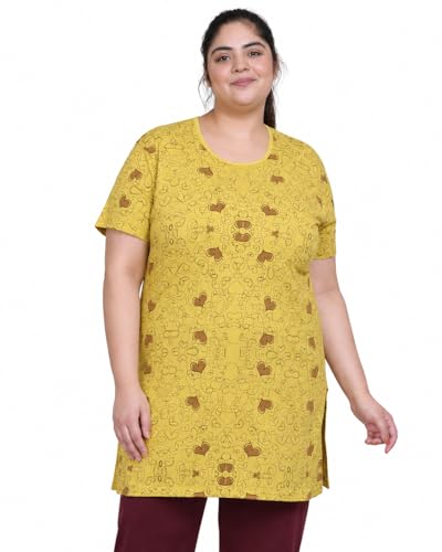 Image of In Love Women's All-Over Printed Cotton Plus Size Longline T-Shirt with Pockets