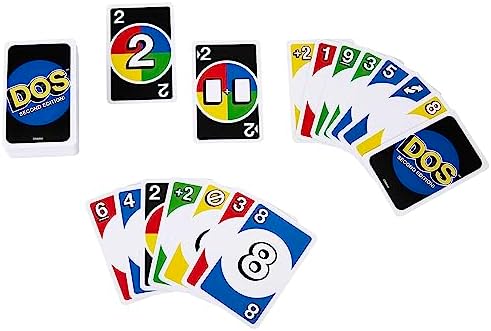 Mattel Games Gra karciana DOS Druga edycja UNO +7-letnia rodzinna gra planszowa (Mattel HNN01)