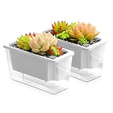 Samhe Window Box Planter, 2 Pack 10 Inch Plastic Self Watering Pots for Indoor Plants, Rectangular Flower Pots with Reservoir for Outdoor Indoor Plants Garden Home Decor - White