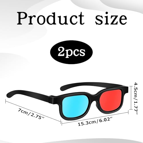 2 Stücke 3D Brille,3D Brillen,3D Brille Für Fernseher,3D Brille Rot Blau,3D-Anaglyphenbrille,Rot Blau Brille,Für Filme,Pc-Spiele,Lichtshows,Heimkinos,Urlaubspartys