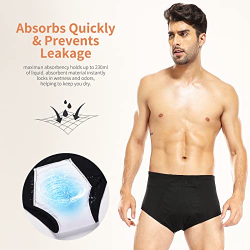 Incontinence Underwear For Men 2 Pack Washable Urinary Briefs With Front Absorbent Area Mens Incontinence Brief Leakproof Urinary Incontinence Brief Reusable Urinary Incontinence Underwear(Black, M) #TOP3