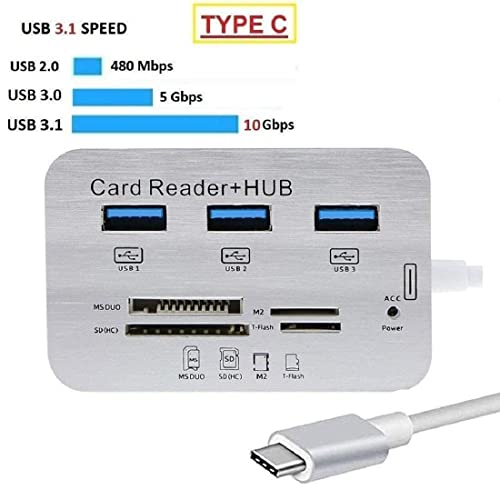 Image of XIKKART 7 in 1 USB 3.0 Combo Card Reader Hub, Ultra Fast Speed, for Laptop PC Tablet, Supports MS Duo /SD /T-Fash /M2 Memory Cards and 3 USB 2.0 Port (White /Silver)