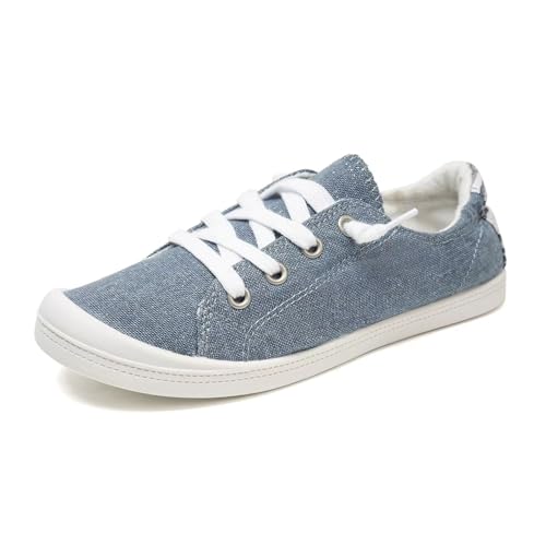 Image of FUNKYMONKEY Slip-On Canvas Sneakers for Women, Comfortable Lightweight Lace-Up Flat Casual Tennis Shoes Breathable Walking Shoes for Everyday Wear
