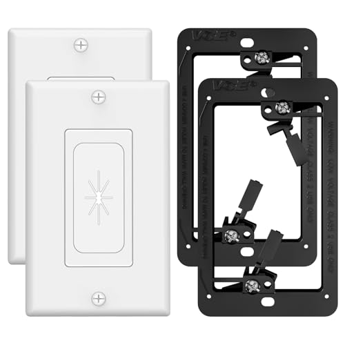 VCELINK Wall Plate Cable Pass Through with Mounting Bracket, Single Gang Flexible Rubber Opening Cable Outlet Cover for Low Voltage Cables, Wall Mount TV, Home Theater System, 2-Pack, White