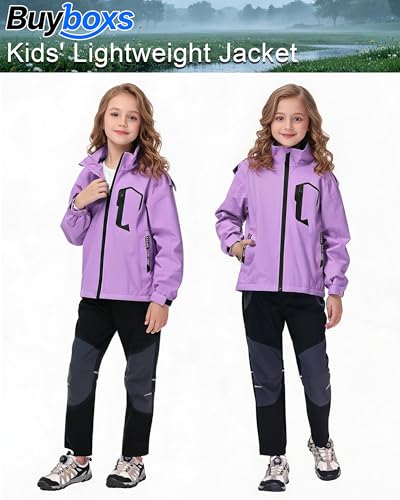 Image of Kids Rain Jacket Boys Girls Lightweight Raincoats Kids Outdoor Windbreaker Jackets with Detachable Hood