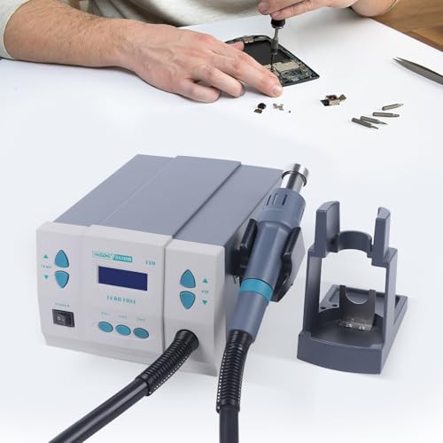 Hot Air Rework Station 110V 1000W Hot Air Heatar w/Brushless Turbo Blower & Three Air Nozzles Temperature Adjustable 100?~500? Soldering Hot Air Heat Gun for LCD Screen Display Electronics Repairing