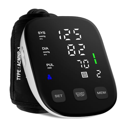 HealthTree Tensiometro de brazo doméstico, Medidor tension arterial digital con banda de manga (22-24cm) y pantalla LED trasera, Monitorear el pulso y la frecuencia cardíaca