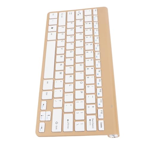 Bonbela Juego de Teclado y Ratón, Teclado Ergonómico Inalámbrico de 2,4G con Botón de Silencio y Teclas con Revestimiento UV para Computadoras de Escritorio, Dispositivos Móviles, (Dorada)