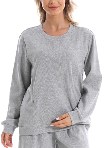 FEOYA Frauen Baumwolle Rundhals Umstandsshirt Mutterschaft Langarm Stillpulli Reißverschluss Stillpullover Frühling Herbst Warm Still Sweatshirt 3XL