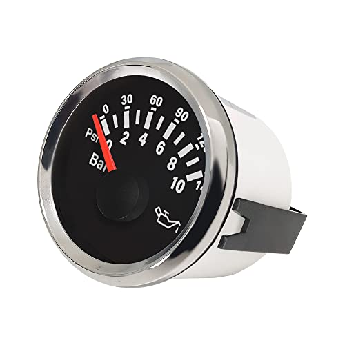 Eling 2" Car Boat Oil Pressure Meter Press Gauge 0-10 Bar 0-145 Psi With Backlight 52Mm Diameter 12V 24V #TOP3