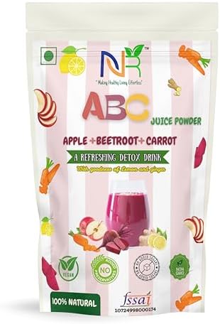 ABC Juice Powder (200.0 Gram), Apple Beetroot Carrot Detox Drink Mix with Lemon and Ginger, Vegan, 100% Natural ,Instant Blend for Heart, Digestion, Skin & Energy Boost | No Added Sugar, No addedColor, No added Salt, No added Preservatives | Refreshing Beetroot, Apple & Carrot,Ginger, lemon Superfood