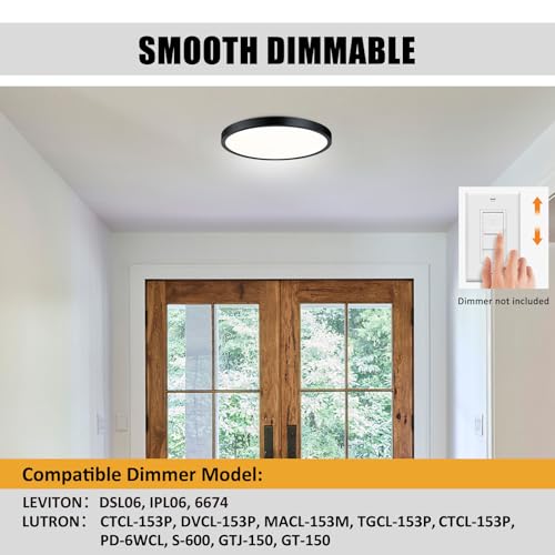 Image of Flush Mount Ceiling Light Fixture, 14 Inch LED Modern Kitchen Light, Slim Dimmable Black Flush Mount Light for Low Ceiling, Laundry, Hallway, Metal and Glass Lighting, 26W, 3000K, 2 Pack