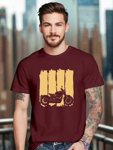 Image of Roads to India T-Shirt for Men - 100% Cotton Ladakh Motorcycle Rider Half Sleeve Round Neck Graphic Print | Regular & Oversized Fit | 180 /220 GSM | S-5XL | Black, Navy Blue, Maroon, Olive, Red, White