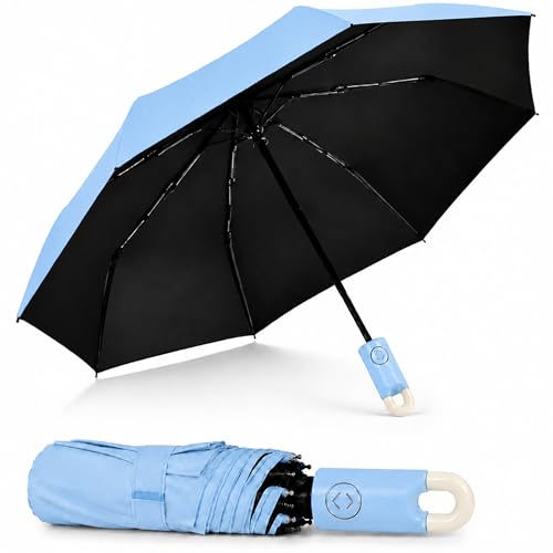 Image of AYSIS UV Umbrella with Novelty Clip Handle, Travel Umbrellas for Rain and Sun Windproof Compact, Automatic Open Close, 8 Ribs, Portable Umbrella for Men and Women