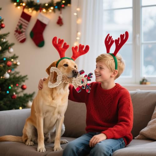 WDKXCN Hundespielzeug Unzerstörbar, 35CM Weihnachten Plüsch Spielzeug Hund, Hundespielzeug Welpen, Spielzeugs für Hunde, Plüsch Hunde Spielzeugs, Hundespielzeugs Quietschend für Kleine Große Hunde