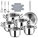 Fruikit Edelstahl Topfset -3 lagig 30 cm Bratpfannen & 18/20/22/26 cm Deckeltöpfe mit Dampfgarer, 21-teilig Topfset, Stielkasserolle mit Deckel (18 cm) - Induktionstauglich, Backofenfest