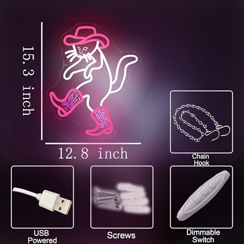 Image of Cowboy Cat Funny Neon Light Sign,Pink Cowboy Hat Animal Neon Sign for Western Rodeo Decor,Novelty Hand Gesture Led Light Up Sign for Home Decoration Bedroom Decor