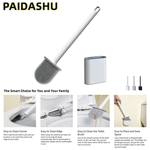 Toilet Brush,Bathroom Silicone Toilet Brush,With Holder Wall Mounted,with No-Slip Long Handle,Drying,Professional Deep Cleaning toilet brushes for bathroom (black) - Image 2