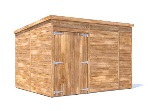 Image of Dunster House Wooden Garden Shed 10' x 8' Outdoor Storage with 15mm Tongue & Groove Thick Walls & Pent Roof, Durable for Garden Use, Fully Pressure Treated, Overlord Modular