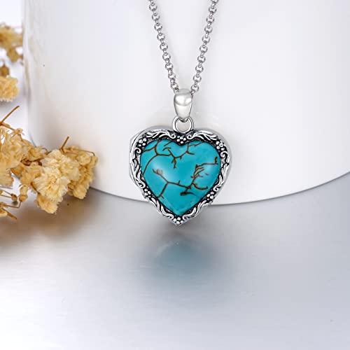 925 Sterling Silver Turquoise Heart Locket Necklace for Women That Holds Pictures Photo Jewelry Birthday Gifts for Women Mom Wife Girlfriend4