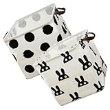 WEKADRIN 折りたたみ式収納バスケット 衣類収納オーガナイザー 綿麻素材 高い素材使用 黒ドット柄 2個セット