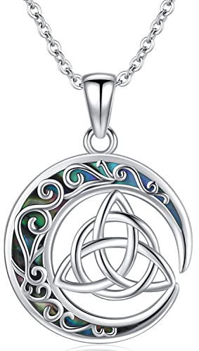 Keltischer Knoten Halskette Damen 925 Sterling Silber Keltischer Knoten Anhänger Triquetra Keltischer Mond Anhänger Halskette Keltischer Schmuck Geschenke für Frauen Mädchen Cover